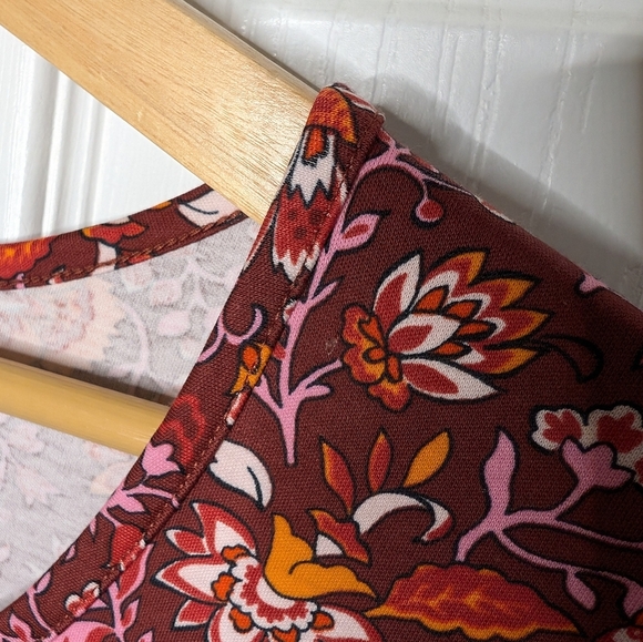 Lands End Womens Dress Size XL Red Long Sleeve Floral Flowers Flaw - Picture 5 of 5